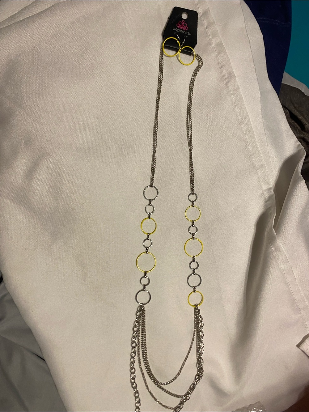 paparazzi Silver-Tone Necklace with Yellow Ring Accents